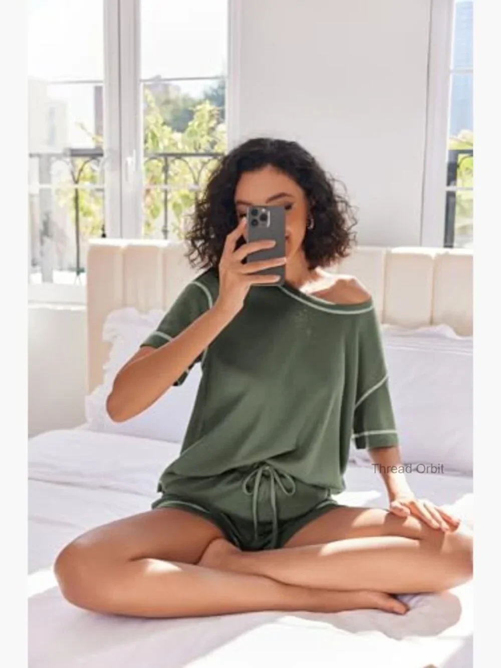 Waffle Knit Two Piece Lounge Set, Soft Matching Outfits with Pockets
